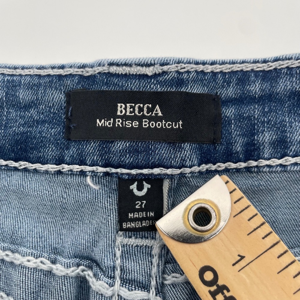 True Religion Jeans Women 27 Blue Becca Mid Rise Bootcut Horseshoe Flap Pocket - Picture 3 of 14
